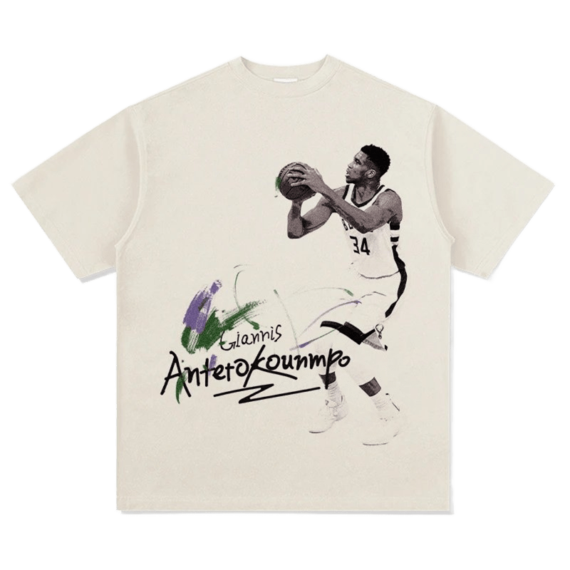 Unisex Oversized Cream Basketball T-Shirt Cotton Street Style