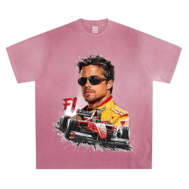 Unisex Pink F1 Graphic Cotton T-Shirt - Loose Fit Streetwear