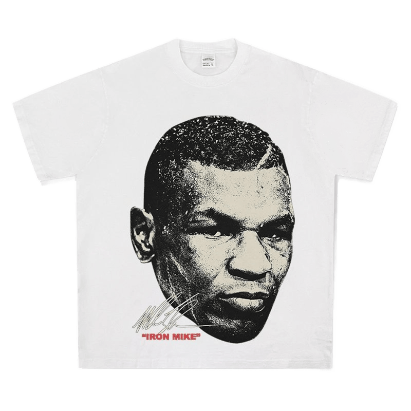 Unisex White Cotton Tee - IRON MIKE Print, Streetwear