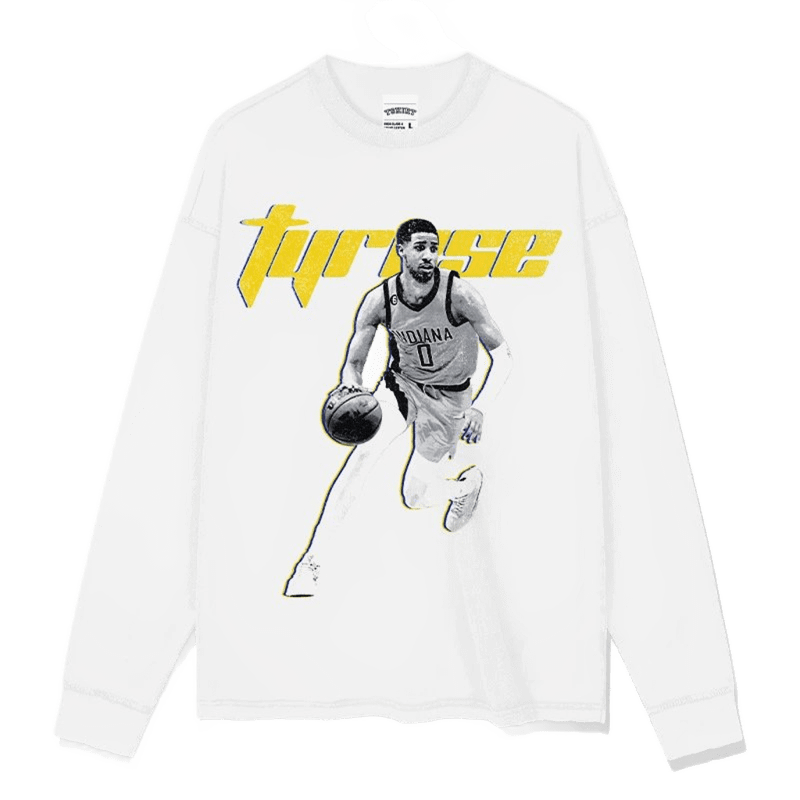 Unisex White Long Sleeve Tee | Tyrese Basketball Print | Streetwear