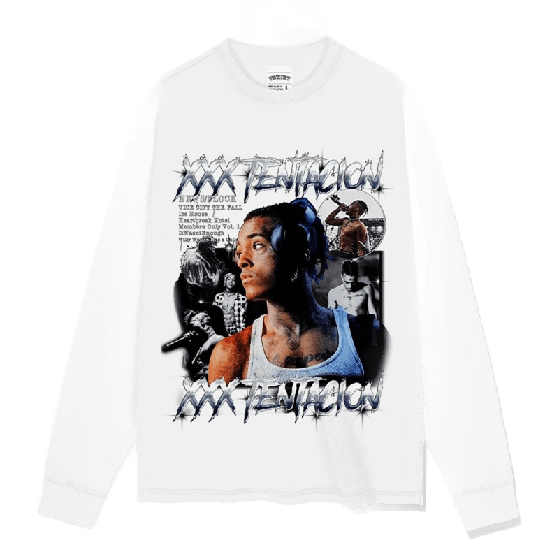 Unisex White Loose T-Shirt XXX Tentacion Print Long Sleeve