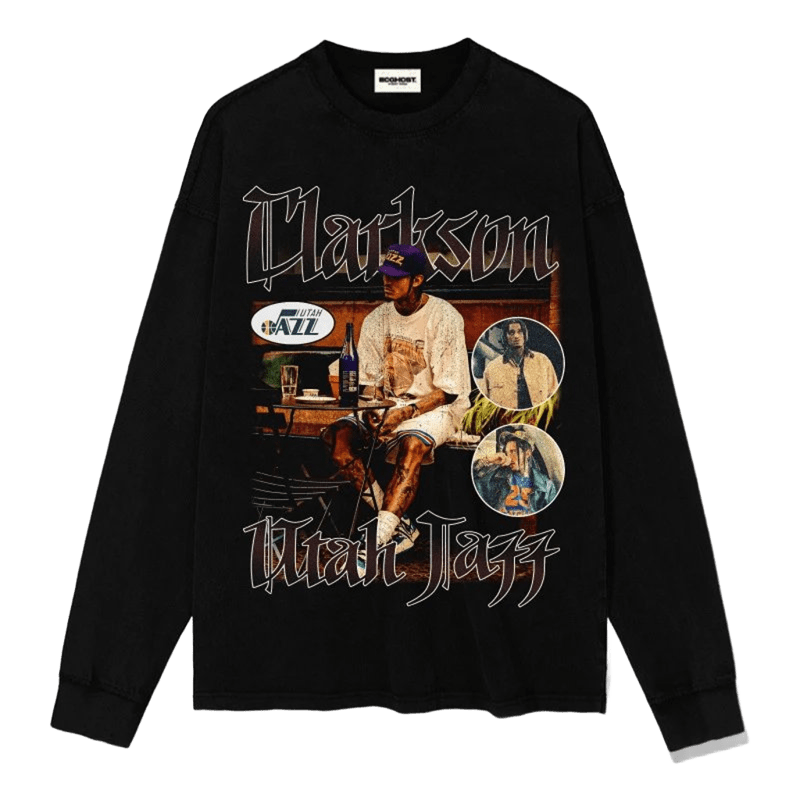 Utah Jazz Black Long Sleeve Tee, Unisex Streetwear Cotton Top