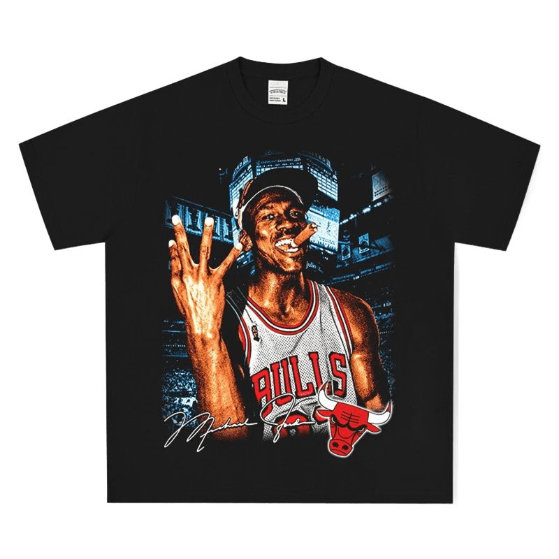 Vintage 90s Michael Jordan Print Black Cotton Tee - Bulls
