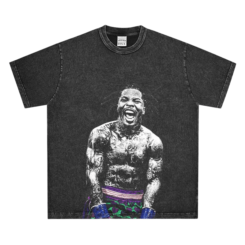 Vintage Black Boxer Print T-Shirt - Unisex Streetwear Tee