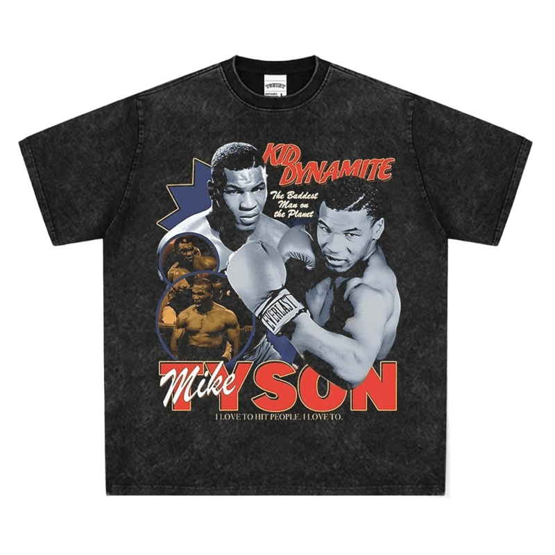 Vintage Black Cotton Tee Mike Tyson Graphic Print Street Style