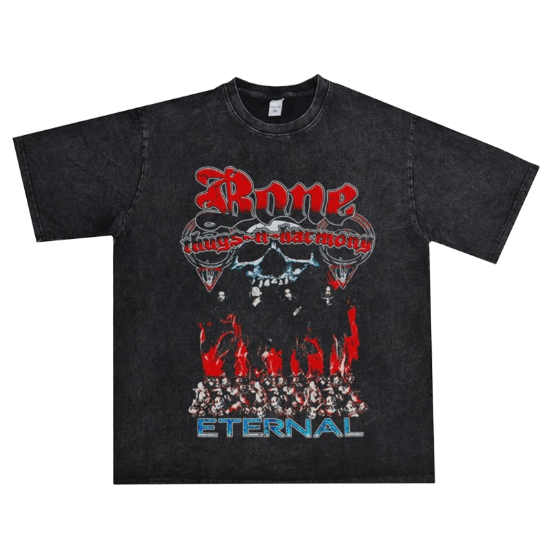 Vintage Black Cotton Tee: Skull & Flame Graphic, Unisex Streetwear