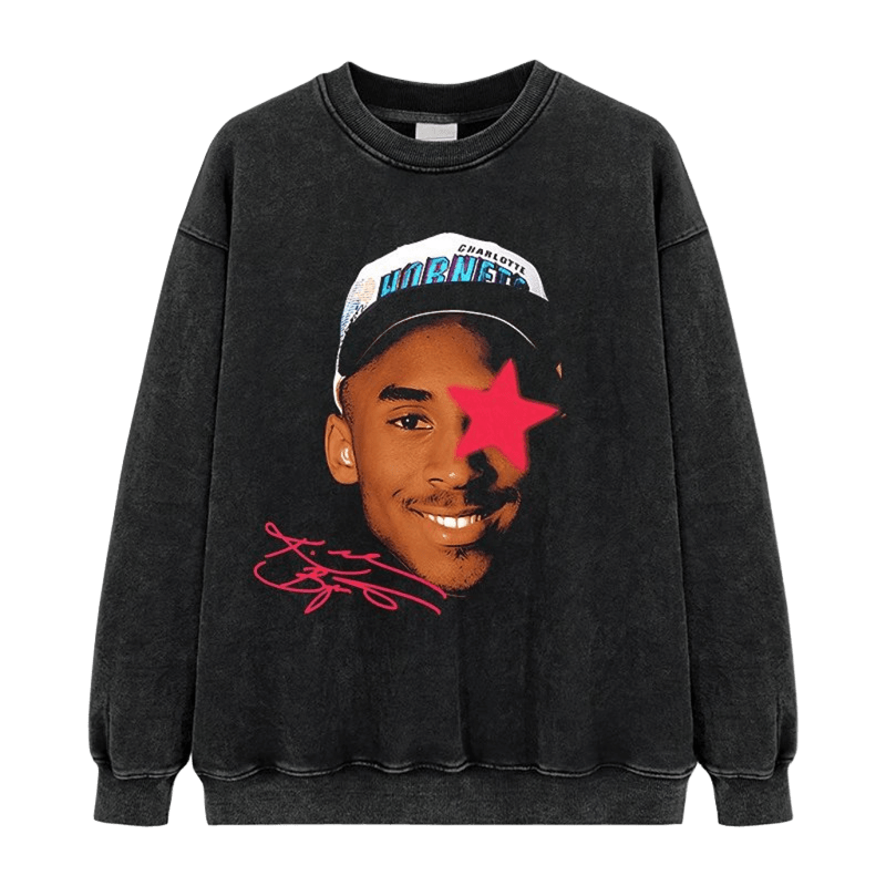 Vintage Black Crewneck Sweatshirt Unisex, Street Style Graphic Print