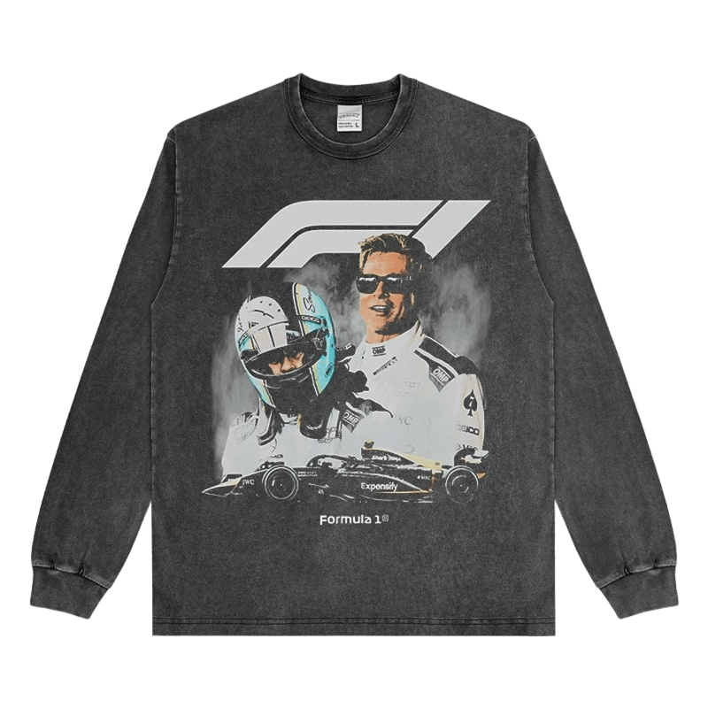 Vintage Black F1 Racer Graphic Long Sleeve Tee, Unisex