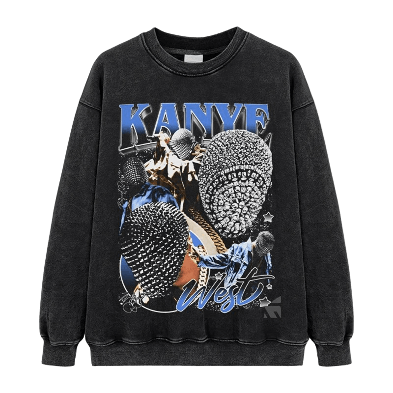 Vintage Black Fleece Hoodie, Kanye West Print, Unisex Streetwear
