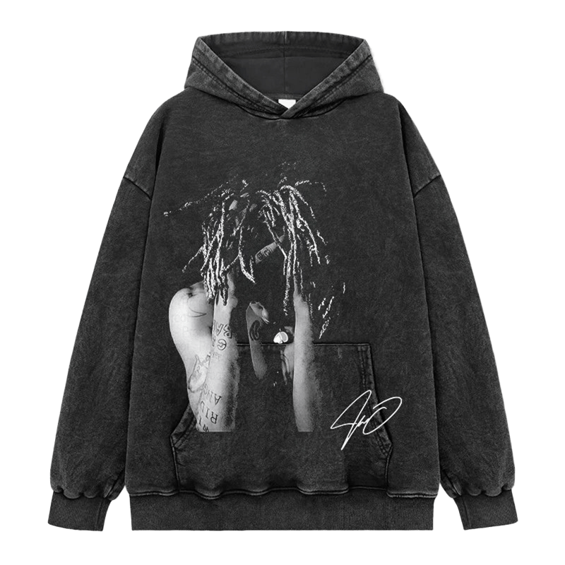Vintage Black Hoodie 40 Print Streetwear Unisex Cotton