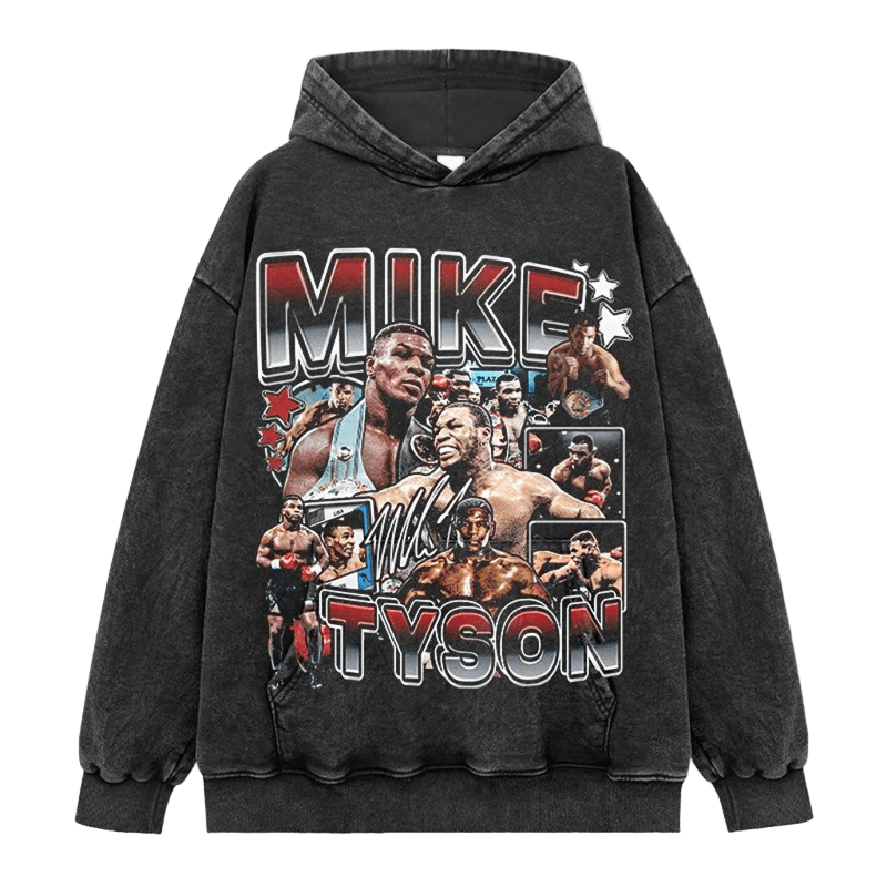 Vintage Black Hoodie, Mike Tyson Print, Unisex Streetwear