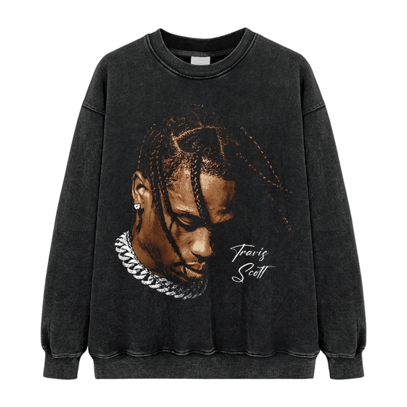 Vintage Black Hoodie, Travis Scott Print, Unisex Streetwear