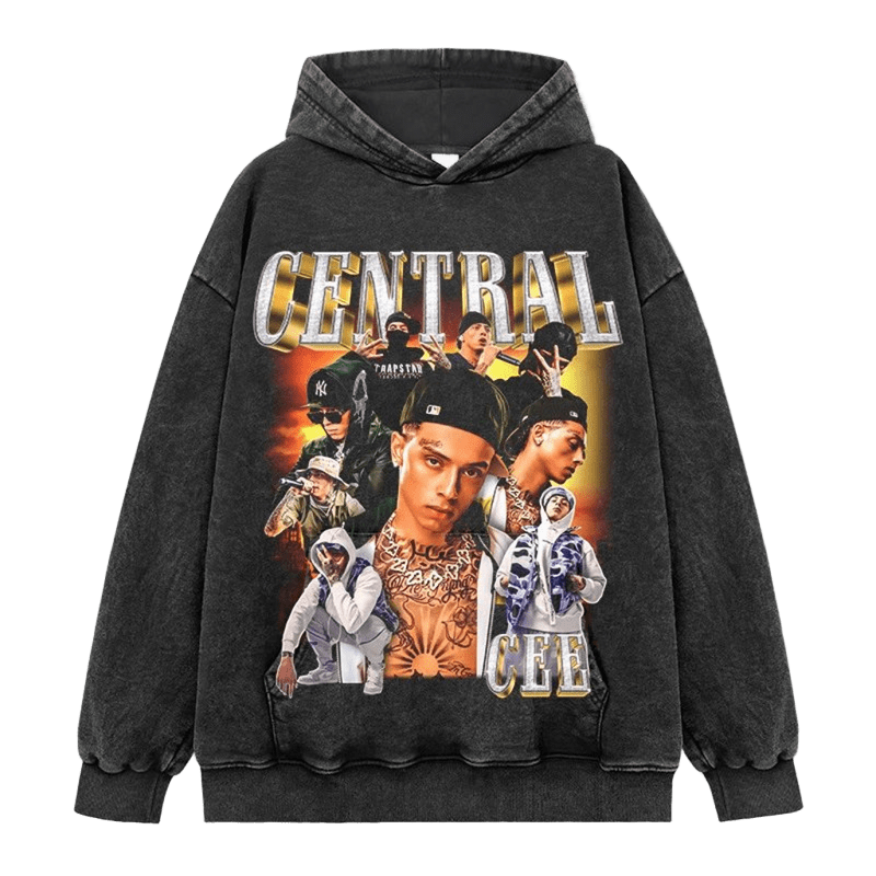 Vintage Black Hoodie, Unisex Cotton Streetwear with Gold Print