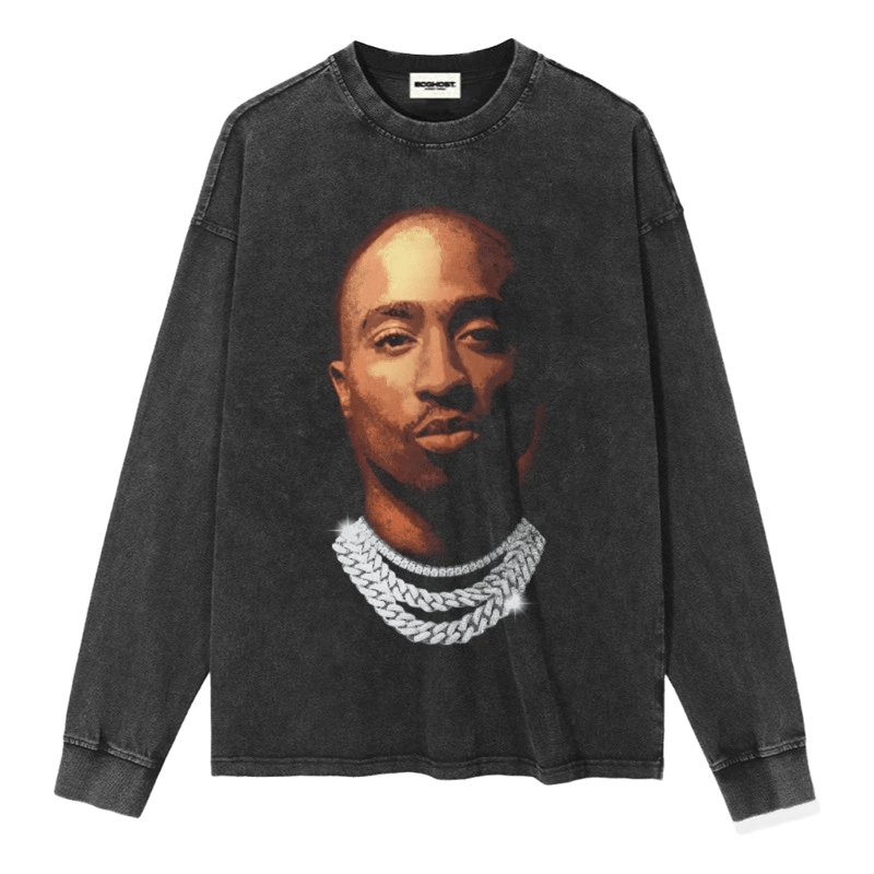 Vintage Black Long Sleeve T-Shirt, Oversized Cotton Tee Unisex