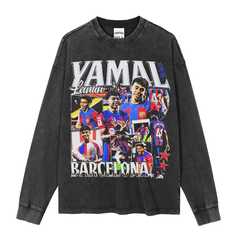 Vintage Black Long Sleeve T-Shirt YAMAL Retro Cotton Tee