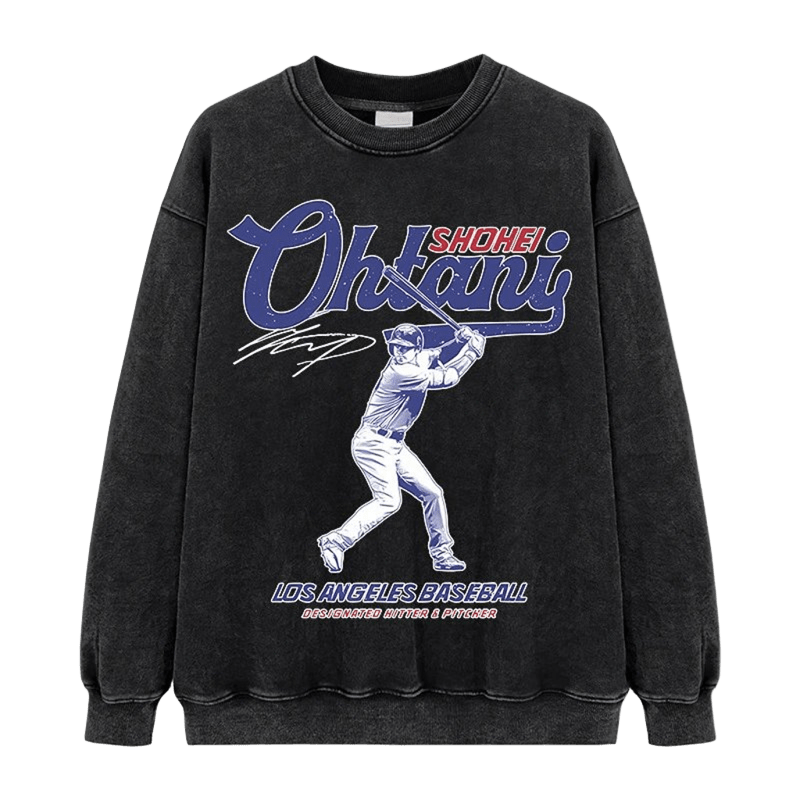 Vintage Black Ohtani Swing LA Baseball Crewneck Sweatshirt