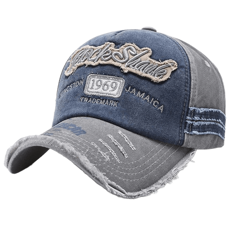 Vintage Blue-Gray Baseball Cap, UPF, Distressed, Unisex Street Style