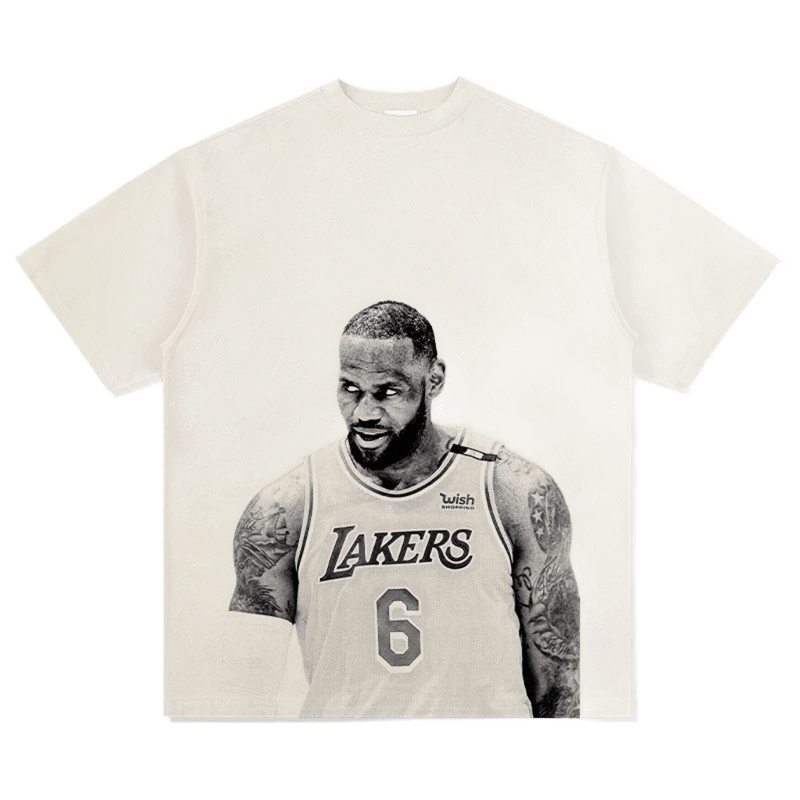 Vintage Cream Loose Tee: Lakers 6th Player Print, Unisex Streetwear