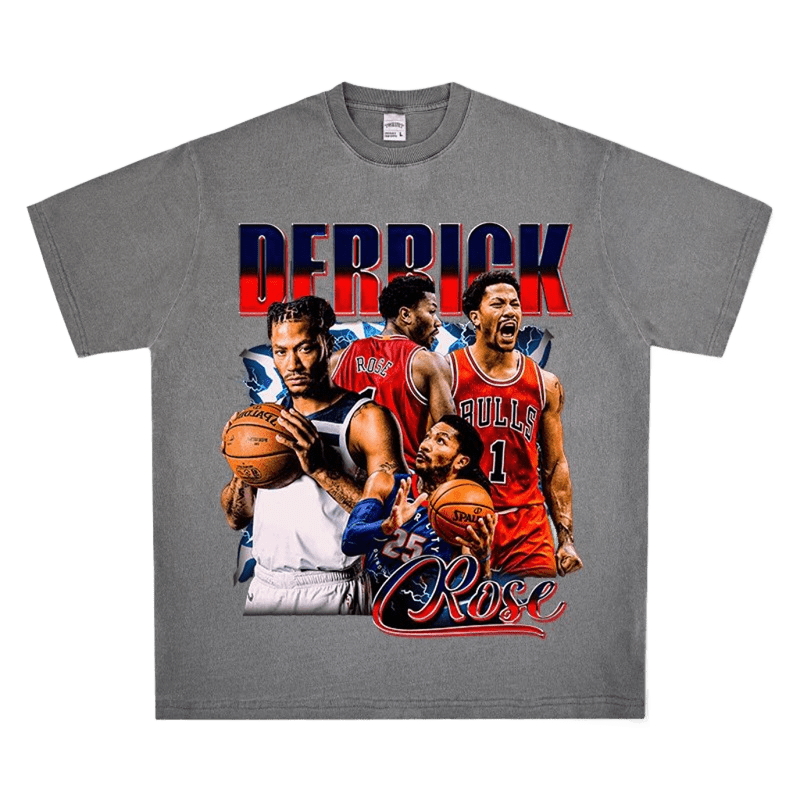 Vintage Derrick Rose Tribute Tee - Basketball Print Street Style