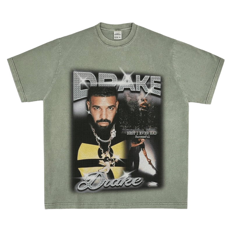 Vintage Drake T-Shirt: Olive Green Cotton Tee, Unisex Hip-Hop