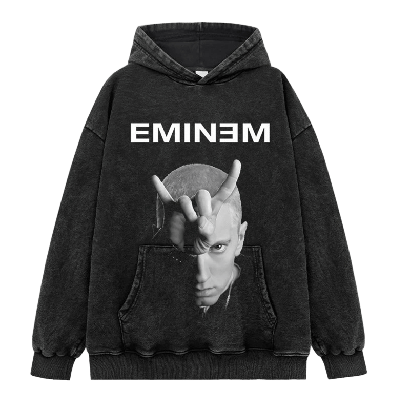 Vintage EMINEM Hoodie - Black Cotton Streetwear Unisex