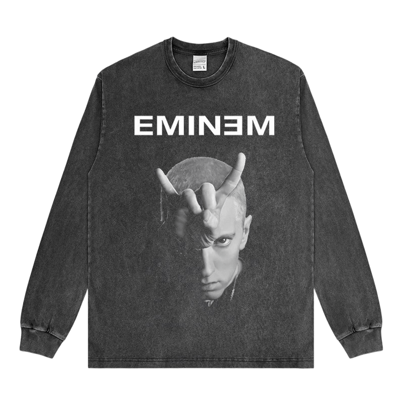 Vintage Eminem Tee, Black Long Sleeve Cotton Shirt, Unisex Streetwear