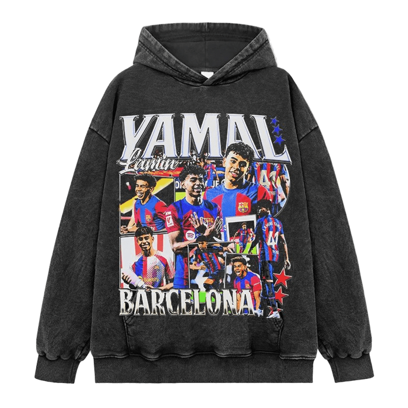 Vintage Football Hoodie Unisex Cotton Barcelona YAMAL Print