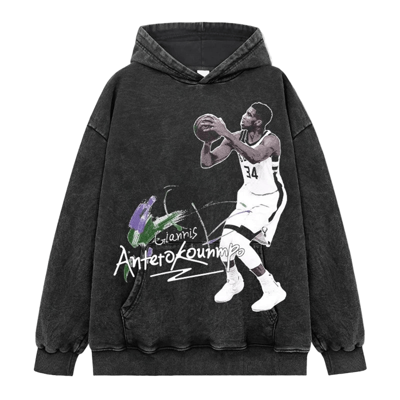 Vintage Giannis Hoodie with Graffiti Print - Unisex Streetwear