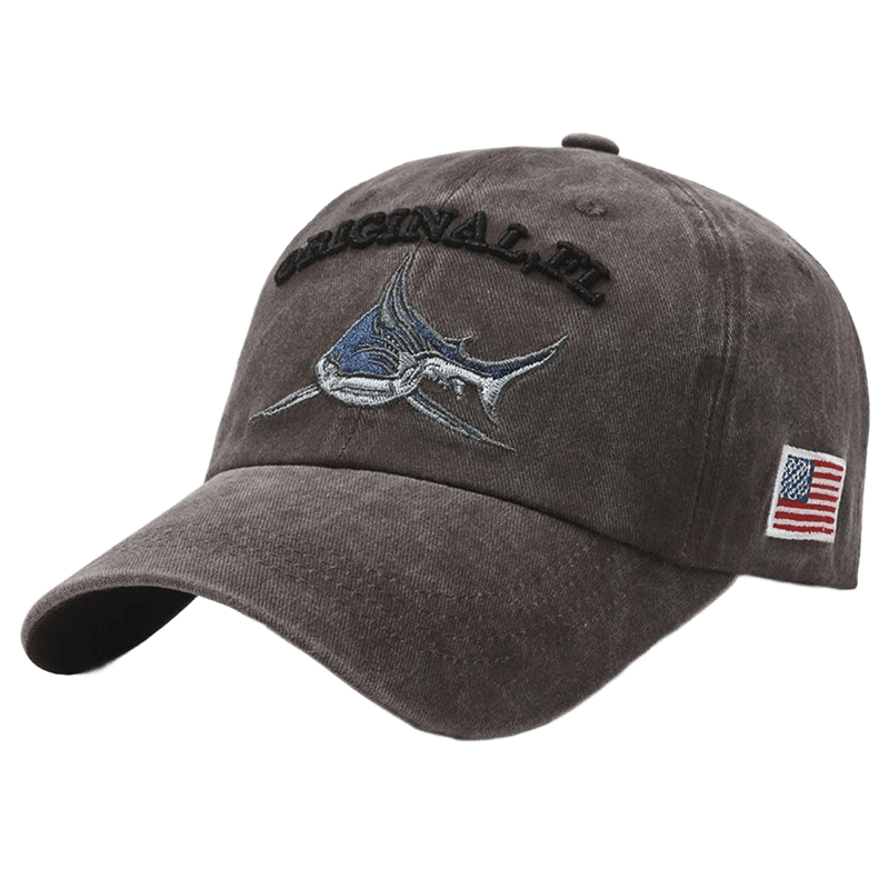 Vintage Gray Baseball Cap - Embroidered Sailfish & US Flag