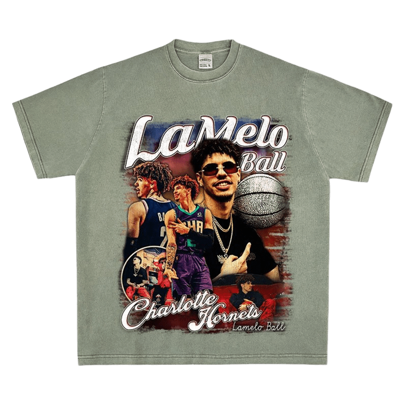 Vintage Gray Green Melo Basketball Tee - Unisex Streetwear