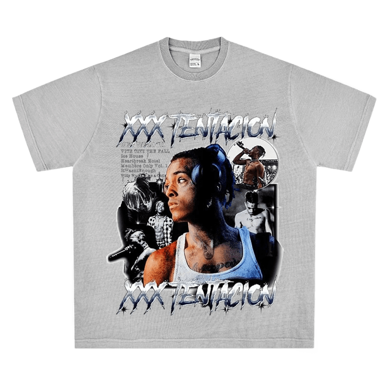 Vintage Gray T-Shirt XXXTENTACION Print Streetwear Unisex
