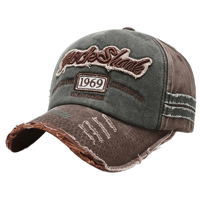 Vintage Green & Brown Baseball Cap, Cotton, Unisex Street Style