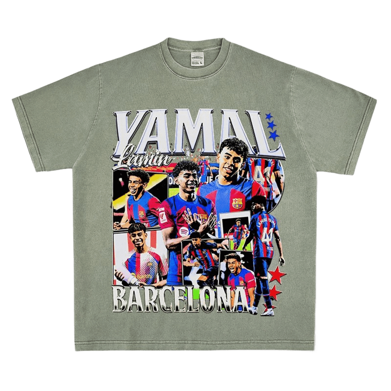 Vintage Grey-Green Cotton Tee - YAMAL Collage, Retro Style