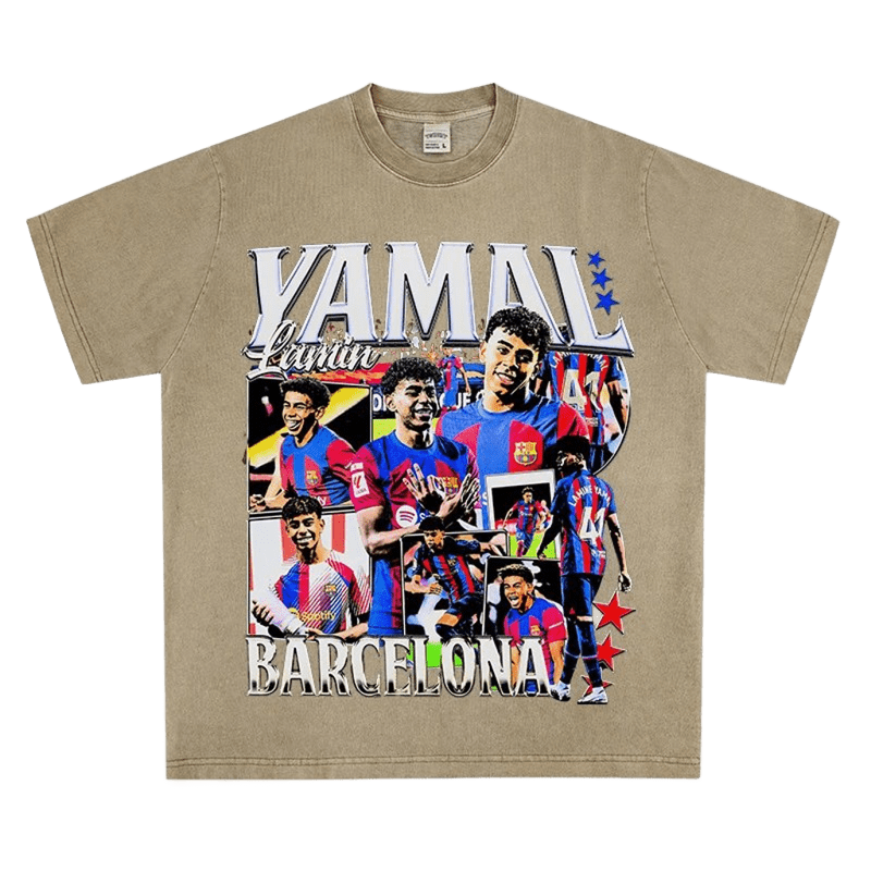 Vintage Khaki Cotton T-Shirt - YAMAL Barcelona Football Jersey Unisex