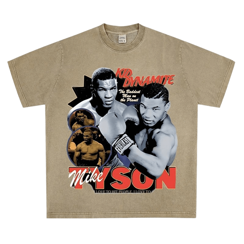 Vintage Khaki Mike Tyson Tee: Distressed Unisex Streetwear