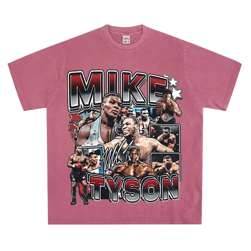 Vintage Mike Tyson Boxing Tee - Pink Washed Cotton Unisex