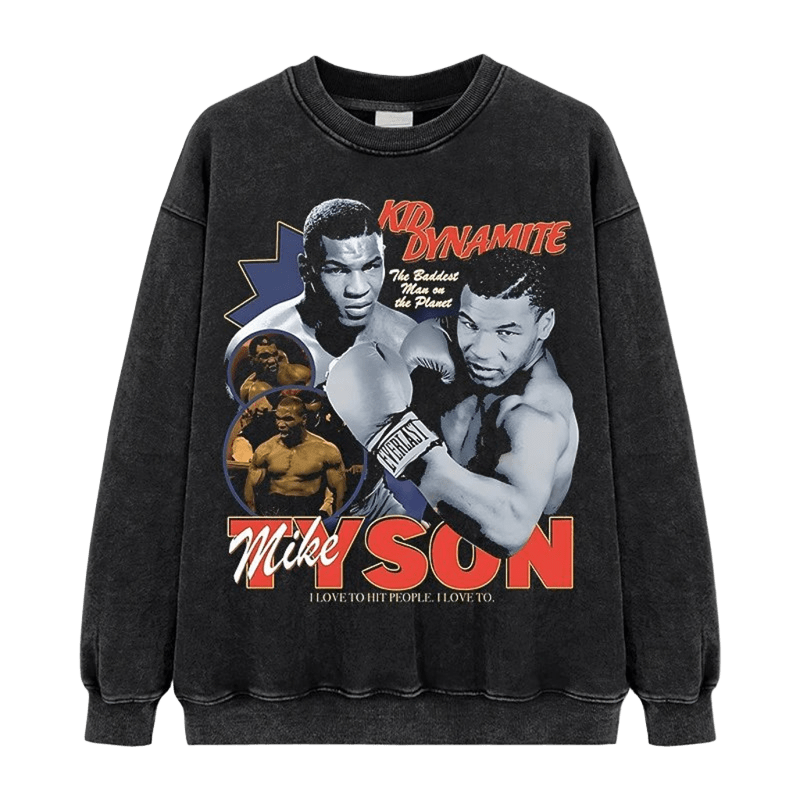 Vintage Mike Tyson Hoodie, 80s Washed Black Cotton Streetwear
