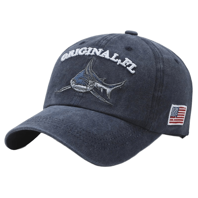 Vintage Navy Baseball Cap | Embroidered Marlin, Unisex Street Style
