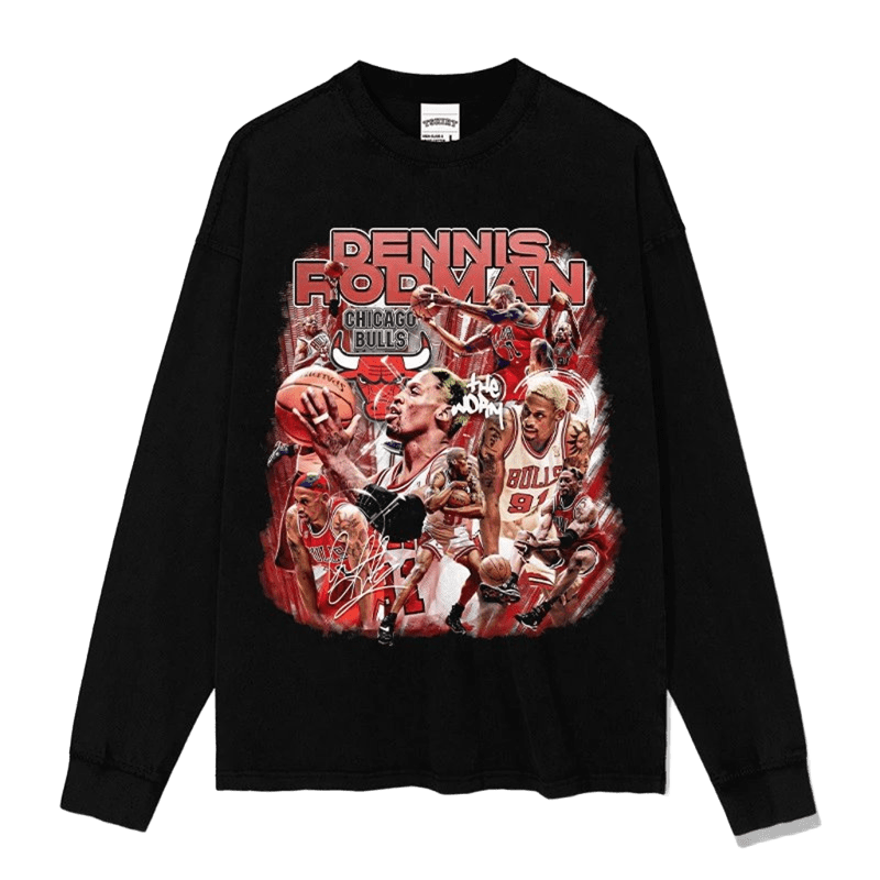 Vintage NBA Dennis Rodman Bulls Print Long Sleeve Tee