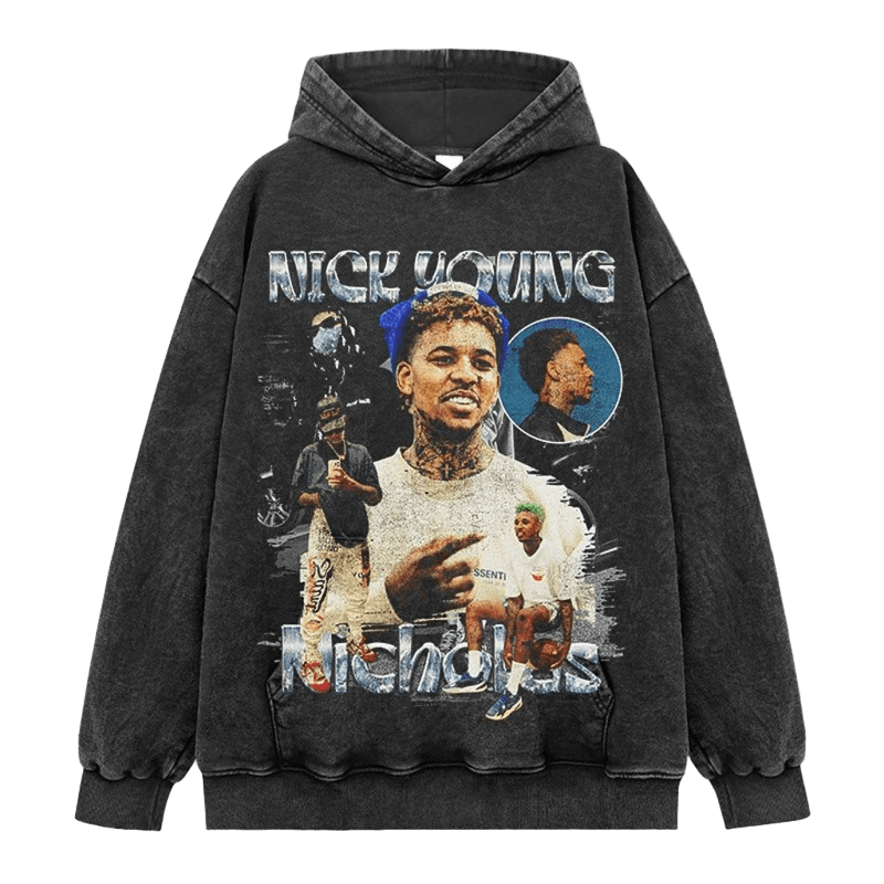 Vintage Nick Young Hoodie, Black Cotton Unisex Streetwear