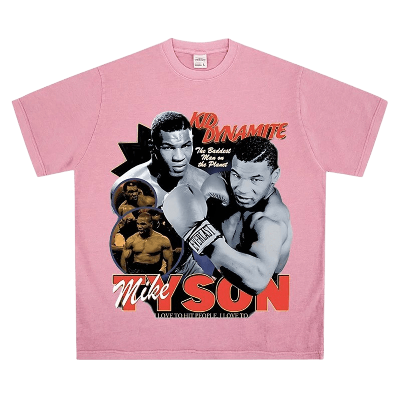 Vintage Pink Cotton Tee - Mike Tyson KID DYNAMITE Retro Streetwear