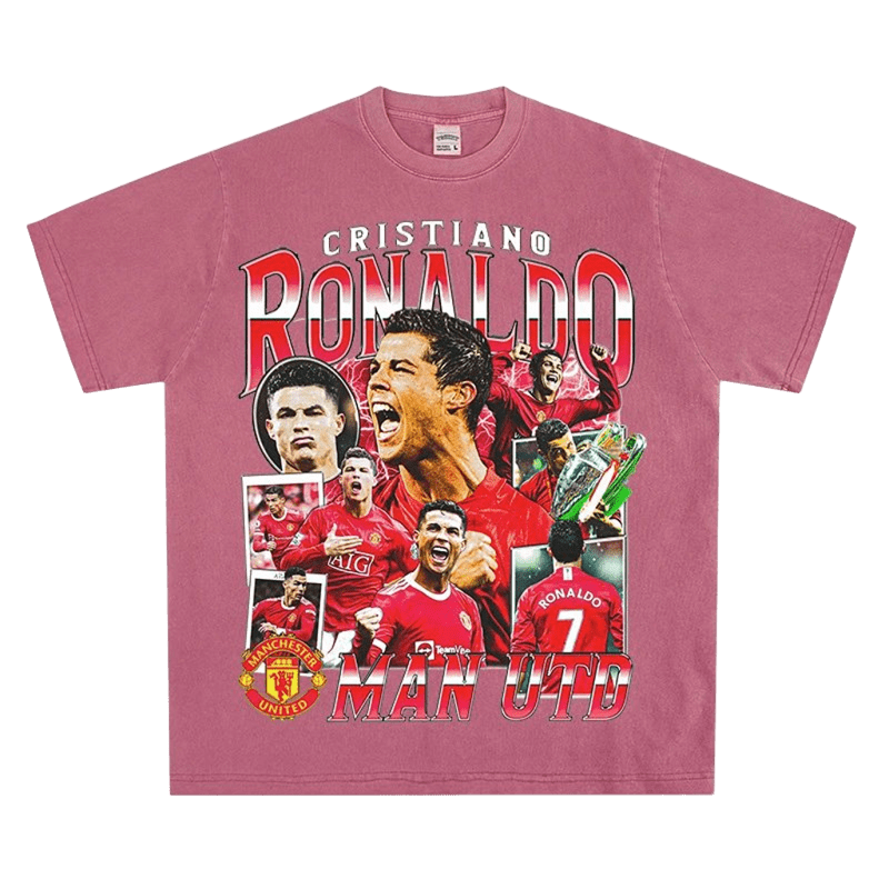 Vintage Pink CR7 Man UTD Tee - Oversized Washed Cotton