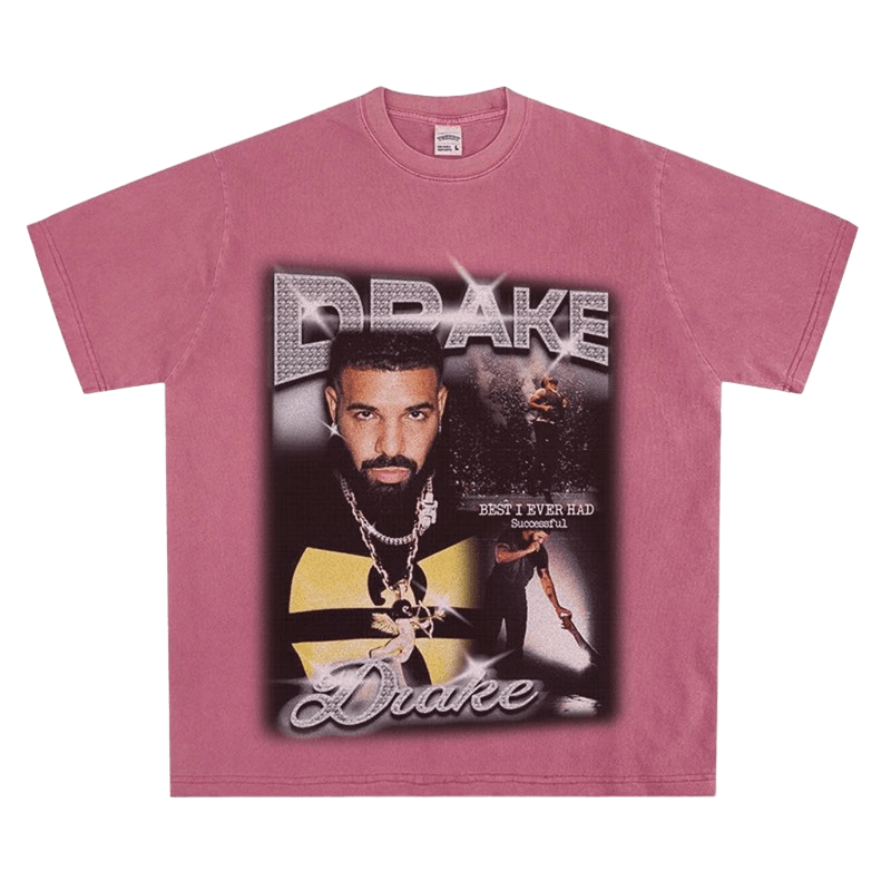 Vintage Pink Drake Tee, Crystal Studs, Oversized Streetwear. Unisex