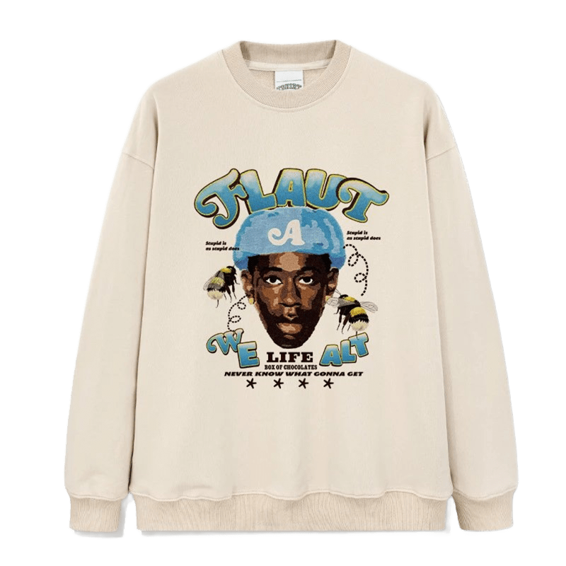 Vintage Print Cotton Hoodie Unisex Streetwear Flaut Bee