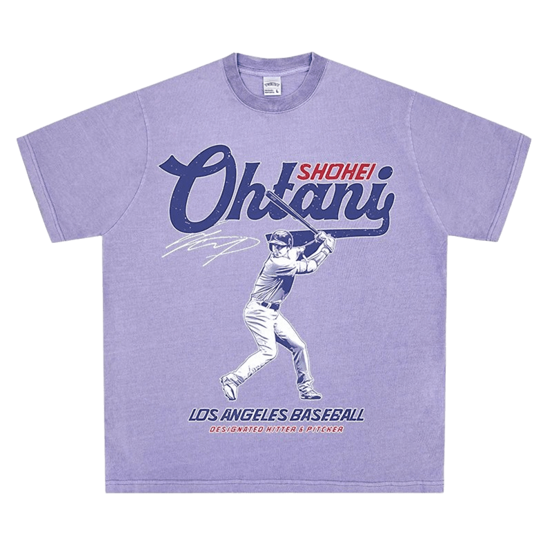 Vintage Purple Cotton Tee: Ohtani Print, Unisex Streetwear