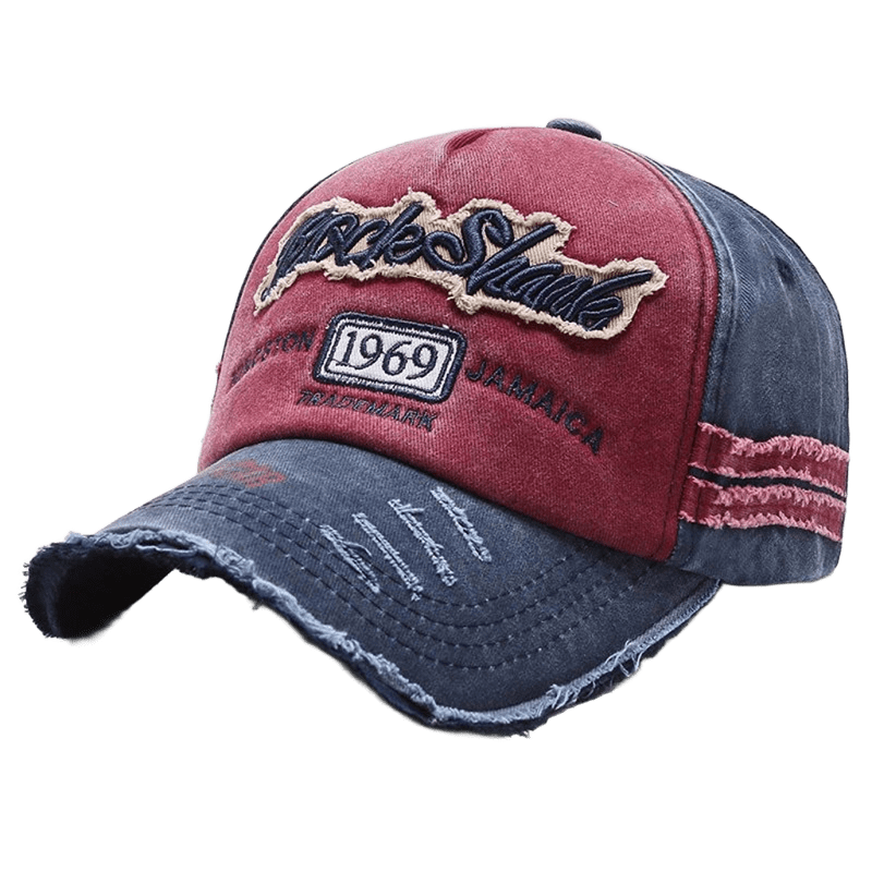 Vintage Red Blue Denim Baseball Cap - Rock Shamble 1969