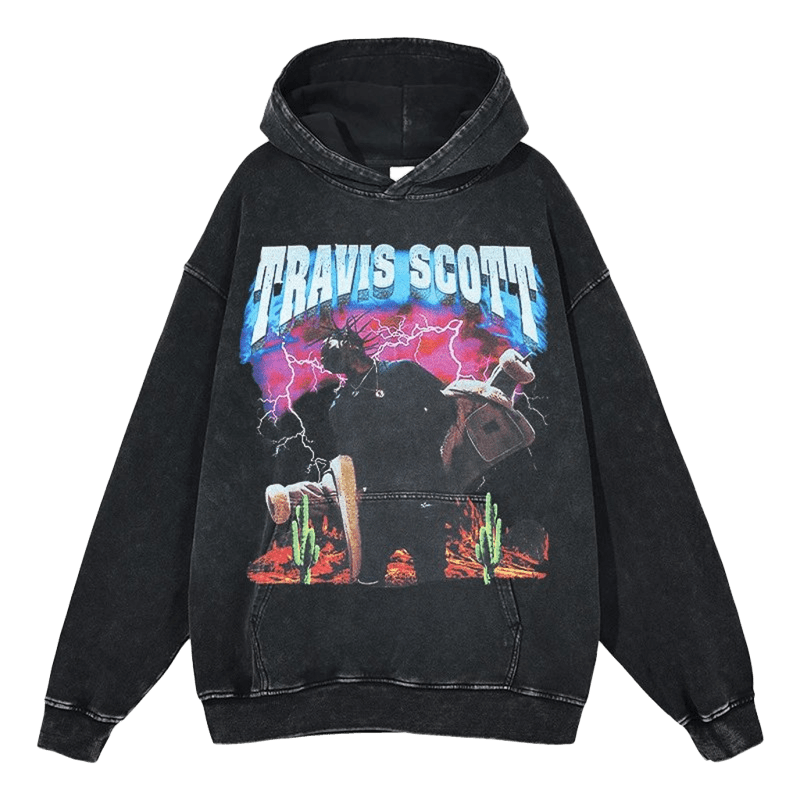 Vintage Travis Scott Hoodie Lightning Cactus Streetwear Unisex
