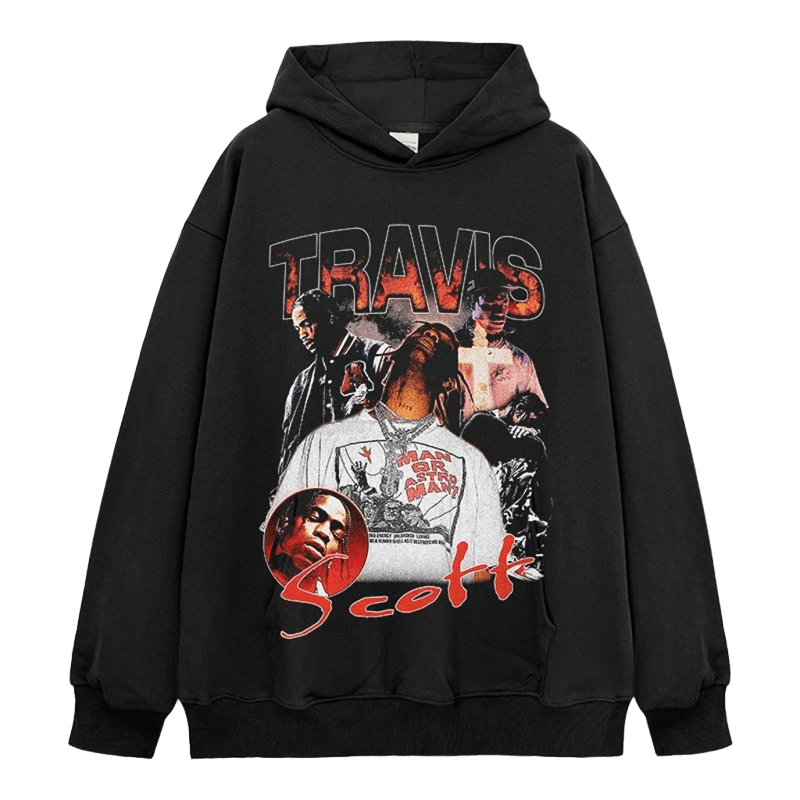 Vintage Travis Scott Print Hoodie, Unisex Cotton Streetwear