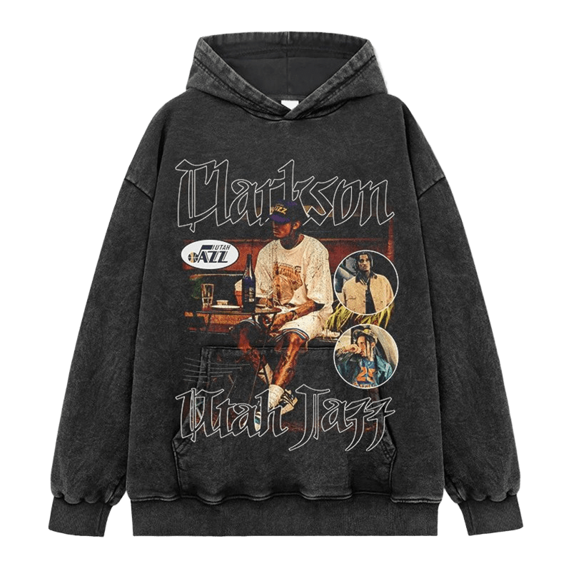 Vintage Utah Jazz Hoodie, Black Cotton Graphic Print Streetwear