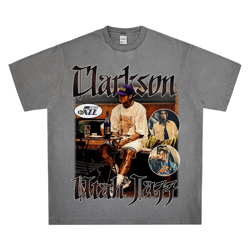 Vintage Utah Jazz Tee: Clarkson Gray Cotton Streetwear